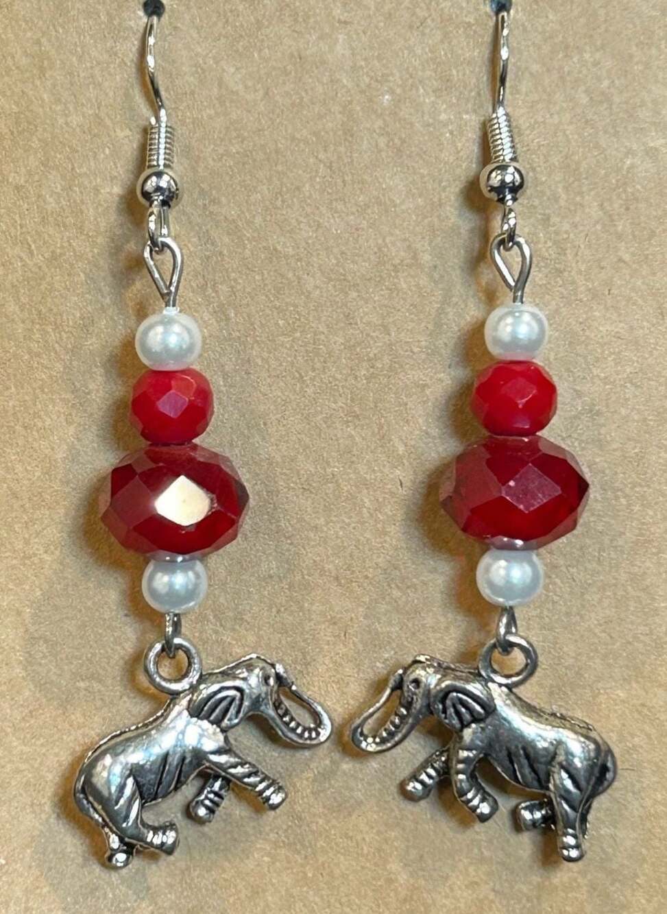 Alabama Elephant Charm Earrings with Crimson  Crystal Accent Beads